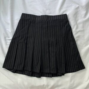 Black Pinstripe Pleated Skirt